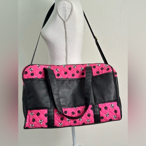 Betsey Johnson Polka Dot and Dog Print Pink Quilted Large Traveler/Duffle Bag - Picture 2 of 11